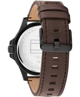 Tommy Hilfiger Men's Quartz Dark Brown Leather Strap Watch 46mm