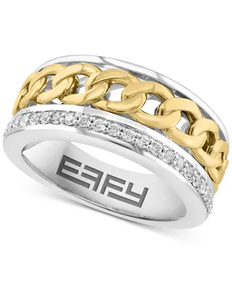 Effy Men's White Sapphire Chain Link Ring (1/2 ct. t.w.) in Sterling Silver and 14k Gold-Plate