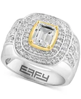 Effy Men's White Topaz Halo Cluster Ring (3 ct. t.w.) in Sterling Silver & 14k Gold-Plate