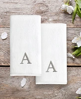 Linum Home Bookman Gray Font Monogrammed Luxury 100% Turkish Cotton Novelty 2-Piece Hand Towels, 16" x 30"