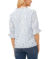 CeCe Women's 3/4-Sleeve Tie Neck Floral Print Blouse