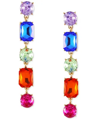 Guess Gold-Tone Rainbow Mixed Crystal Linear Drop Earrings
