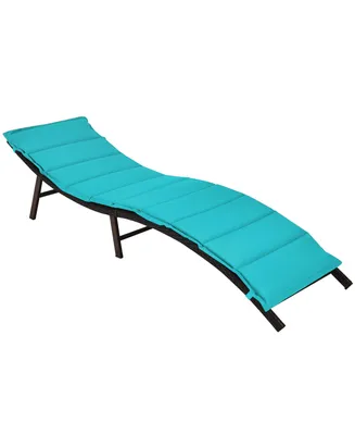 Costway 2PCS Patio Rattan Folding Lounge Chair Chaise Double Sided Cushion