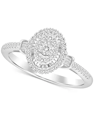 Diamond Baguette & Round Oval Halo Ring (1/4 ct. t.w.) in 10k White Gold