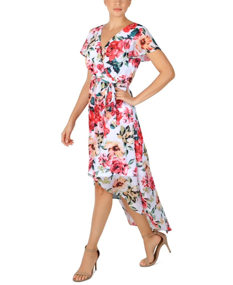 julia jordan Women's Printed Faux-Wrap High-Low Dress