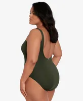 Lauren Ralph Lauren Plus Size Lace-Up One-Piece Swimsuit