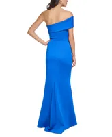 Eliza J Women's Asymmetric-Neck Side-Pleat Scuba Gown