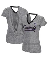 Women's Touch Black Colorado Rockies Halftime Back Wrap Top V-Neck T-shirt