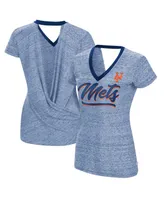 Women's Touch Royal New York Mets Halftime Back Wrap Top V-Neck T-shirt