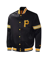 Men's Starter Black Pittsburgh Pirates Midfield Satin Full-Snap Varsity Jacket