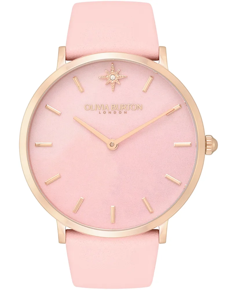 Olivia Burton Women's Celestial Ultra Slim Pink Leather Strap Watch 40mm