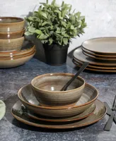 Gibson Elite Dreamweaver Double Bowl Terracotta Reactive 16 Piece Dinnerware Set, Service for 4