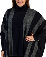 Jm Collection Plus Lurex-Striped Turtleneck Poncho Sweater, Created for Macy's