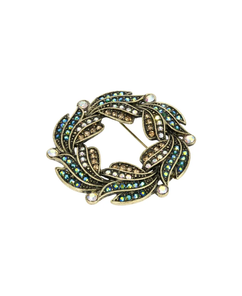 2028 Glass Multi Ab Wreath Brooch