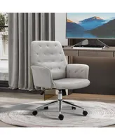 Vinsetto Mid-Back Tufted Velvet Touch Computer Desk Swivel Chair, Light Grey