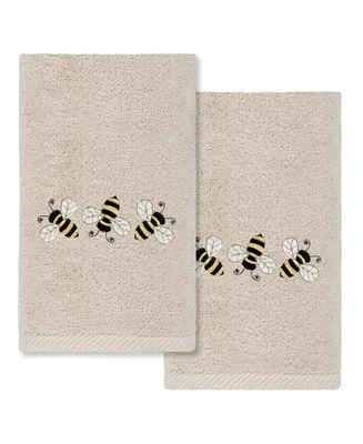Linum Home Textiles Bee Dance Embroidered Luxury 100% Turkish Cotton Hand Towels, Set of 2, 30" x 16"