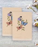 Linum Home Textiles Spring Butterflies Embroidered Luxury 100% Turkish Cotton Hand Towels, Set of 2, 30" x 16"