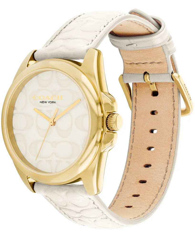 Coach Women's Greyson Signature Embossed Chalk Leather Watch 36mm