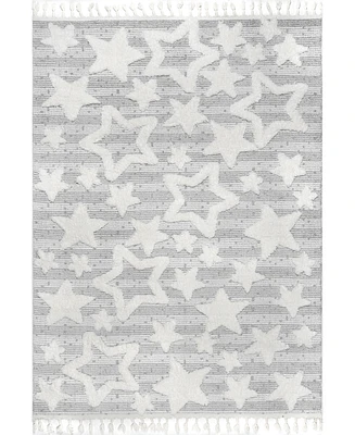 nuLoom London Raven Modern Stars High Low Shaggy Tassel 8'10" x 12' Area Rug - Silver