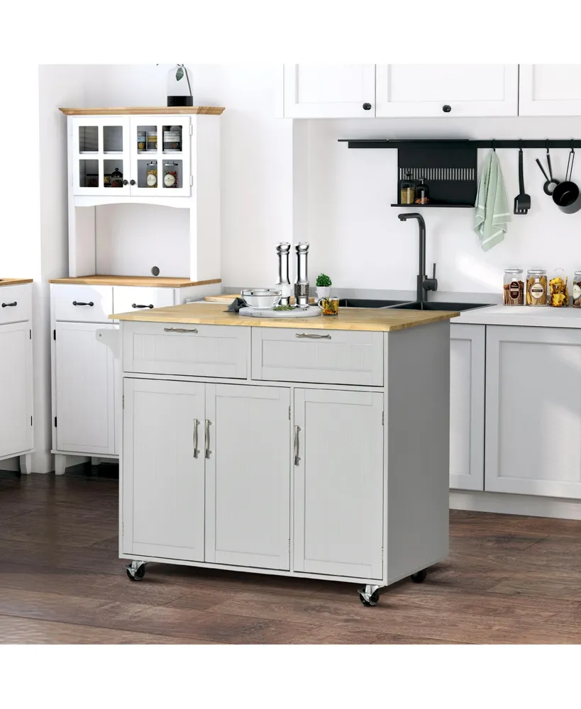 Homcom 48" Modern Kitchen Island Serving Storage Cart & Adjustable Shelves, Grey