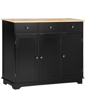Homcom Modern Sideboard with Rubberwood Top, Buffet Cabinet with Storage Cabinets, Drawers and Adjustable Shelves for Living Room, Kitchen