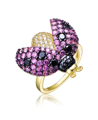 Rachel Glauber Ra 14K Gold and Black Plated Multi Colored Cubic Zirconia Lady bug Ring
