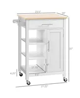 Homcom Compact Kitchen Storage Cabinet Utility Cart on Wheels with Open Shelf and Storage Drawer for Dining Room, Kitchen, White