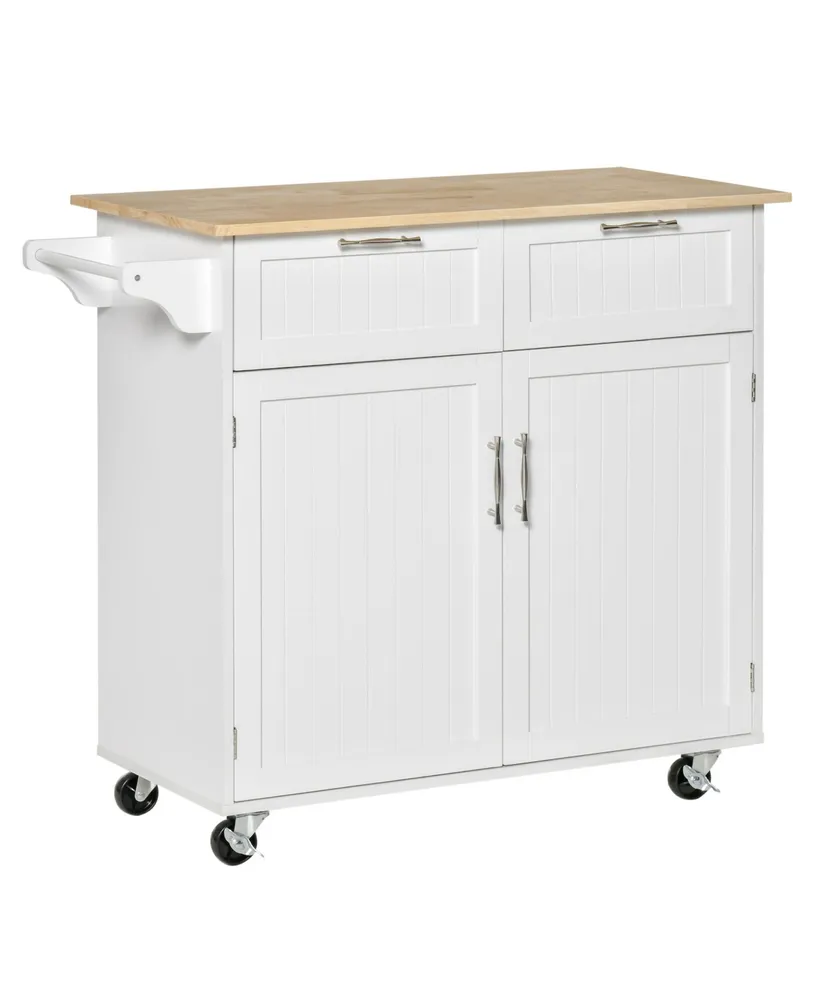 Homcom 41" Kitchen Storage Utility Island w/ Wheels, Drawers & Towel Rack, White