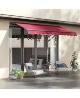 Outsunny 10' x 8' Manual Retractable Awning Sun Shade Shelter for Patio Deck Yard with Uv Protection and Easy Crank Opening, Red