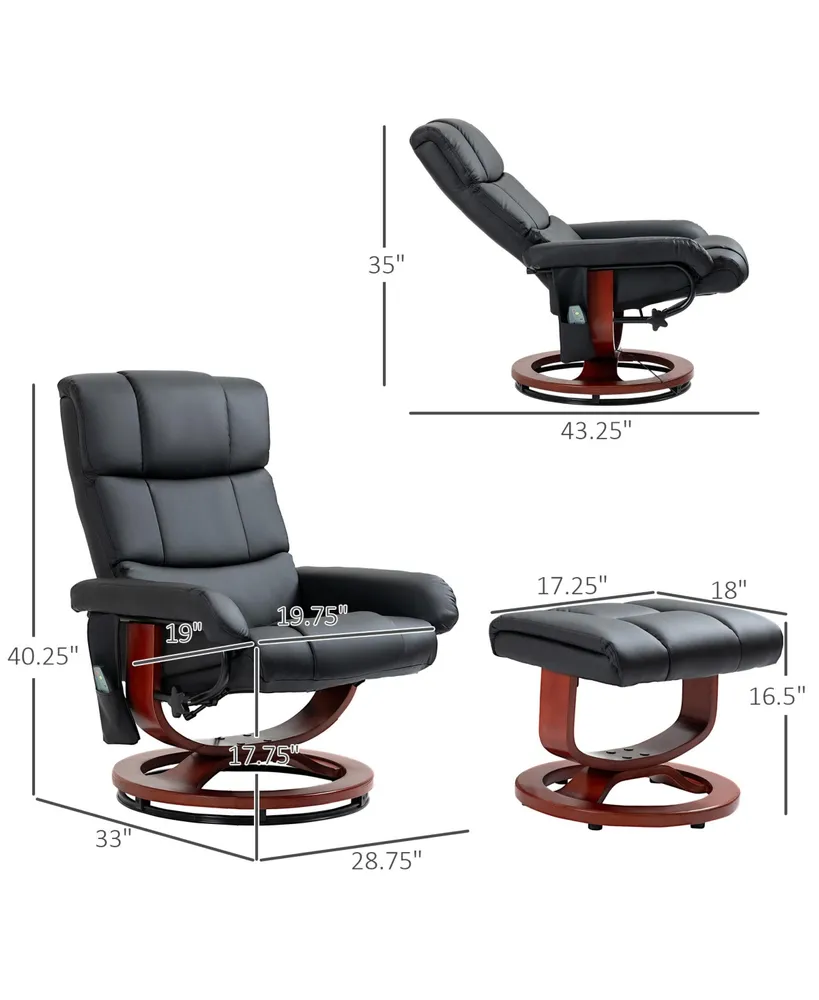 Homcom Recliner Chair with Ottoman, Electric Faux Leather Recliner with 10 Vibration Points and 5 Massage Mode, Reclining Chair with Swivel Wood Base