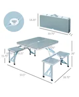 Outsunny Porch or Camping Picnic Table Folding with Carry Handle, Portable Outdoor Table with Bench, Patio Table with Umbrella Hole, Collapsible Metal