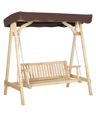 Outsunny 2-Person Outdoor Swing Porch Swing with Wooden Stand, Strong A-Frame Design, & Adjustable Water-Fighting Canopy