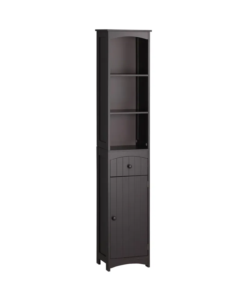 Homcom Bathroom Storage Cabinet, Free Standing Bath Storage Unit, Tall Linen Tower with 3-Tier Shelves and Drawer