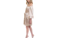 Le Laurier Bridal Women's Off-The-Shoulder Satin The Hair and Makeup Robe