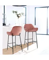 Elama 2 Piece Velvet Bar Stool in Blush Pink with Black Legs