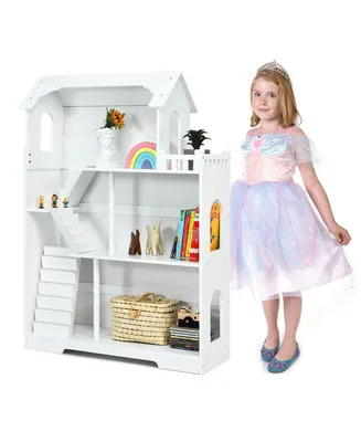 Costway 3-Tier Wooden Dollhouse Bookcase Children's Bookshelf in Kid's Room Gift for 3+