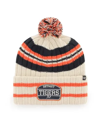 Men's '47 Brand Natural Detroit Tigers Home Patch Cuffed Knit Hat with Pom