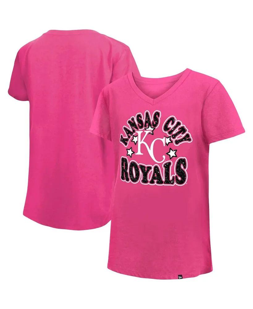 Big Girls New Era Pink Kansas City Royals Jersey Stars V-Neck T-shirt