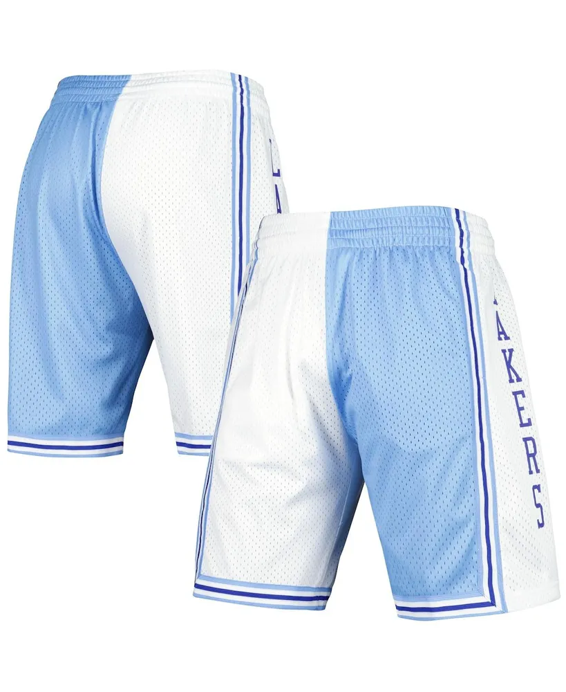 Men's Mitchell & Ness Powder Blue and White Los Angeles Lakers Hardwood Classics 1996 Split Swingman Shorts