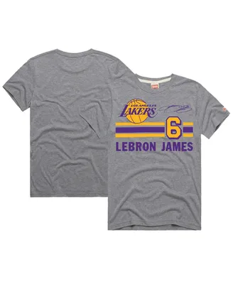 Men's Homage LeBron James Gray Los Angeles Lakers Number Tri-Blend T-shirt