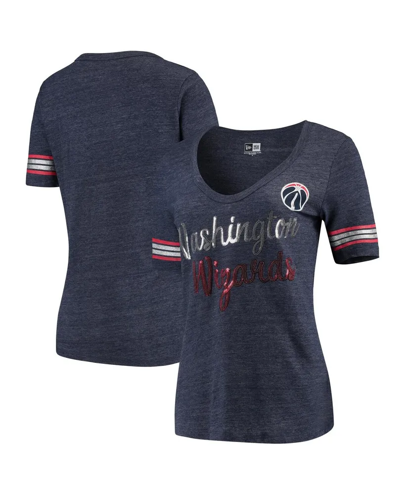 Women's New Era Heathered Navy Washington Wizards Tri-Blend U-Neck Jersey T-shirt