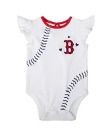 Newborn and Infant Boys and Girls White Boston Red Sox Sweet Spot Bodysuit, Skirt and Booties Set