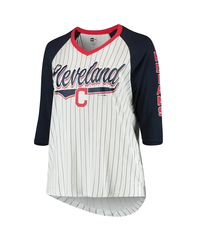 New Era Women's Navy Cleveland Indians Slub Jersey Cold Shoulder T-shirt