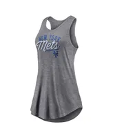 Women's Fanatics Heather Gray New York Mets Simplicity Swing Racerback Scoop Neck Tank Top