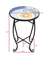 Costway Outdoor Indoor Accent Table Plant Stand Cobalt