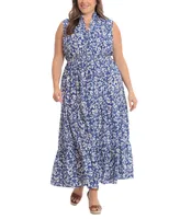 London Times Plus Smocked Tiered Floral Maxi Dress