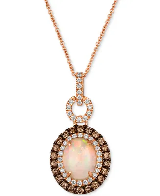 Le Vian Neopolitan Opal (1-1/5 ct. t.w.) & Diamond (x ct. t.w.) Halo Adjustable 20" Pendant Necklace in 14k Rose Gold
