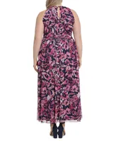 London Times Plus Size Halter Ruched-Waist Maxi Dress