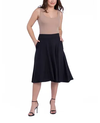 24Seven Comfort Apparel Women's Elastic Waistband Pocket Midi Skirt