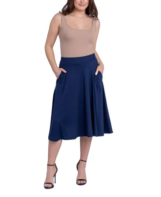 24Seven Comfort Apparel Women's Elastic Waistband Pocket Midi Skirt